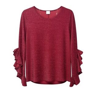Spin Metallic Ruffle Sleeve Top – Red – Size Large – EUC